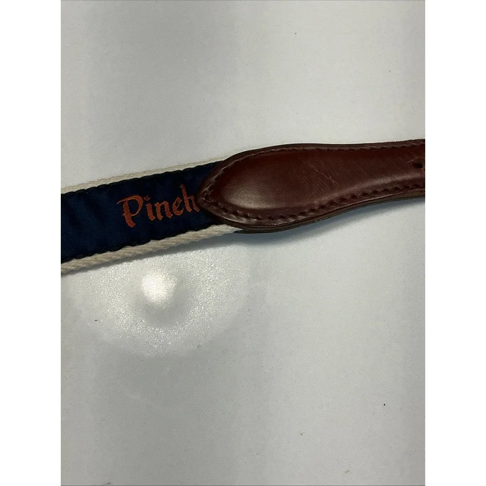 Pinehurst Golf YRI Men's 34/85 Ribbon Belt Blue Canvas Leather Brass Buckle